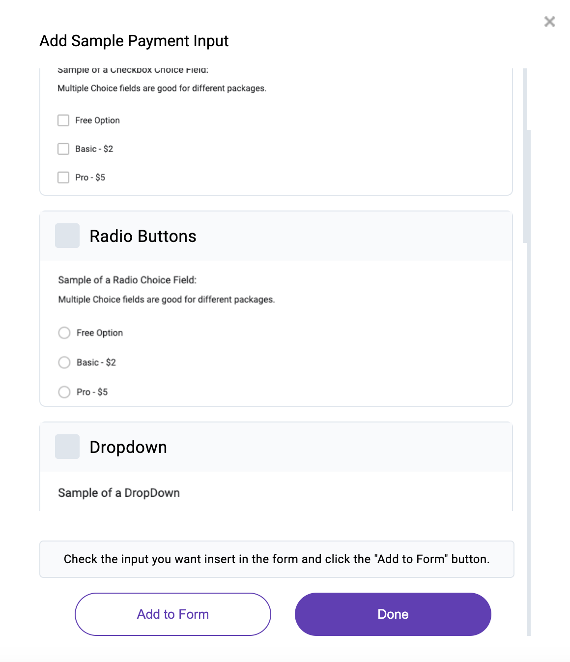 Adding Sample Payment Input